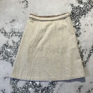 GAP Skirt Womens Sz 10 Wool Midi A-Line Oatmeal Short-Fringe Western Aztec‎